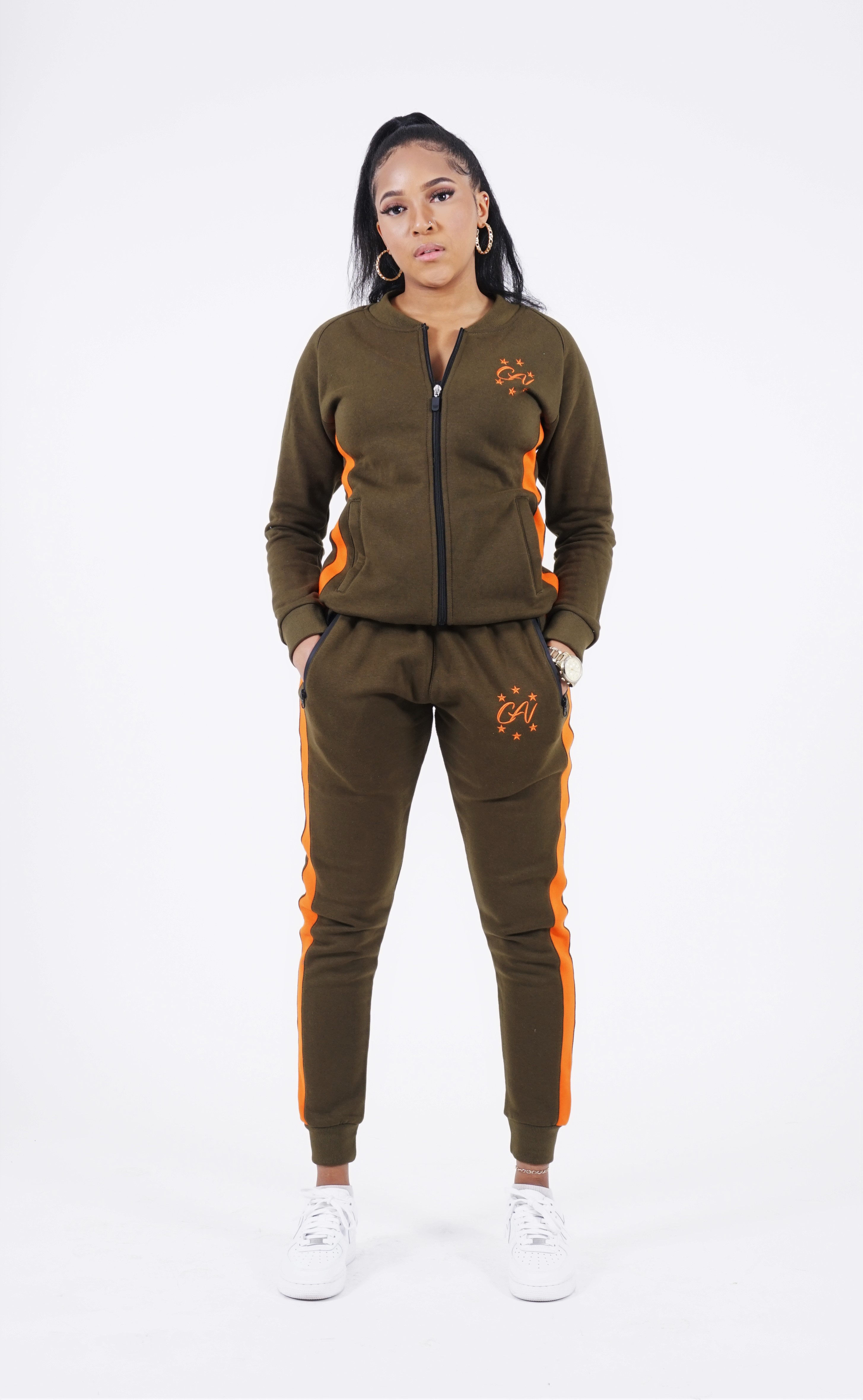 CAN Ladies Khaki and Orange Tracksuit 