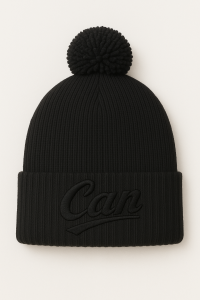 CAN Black on Black Bubble Beanie