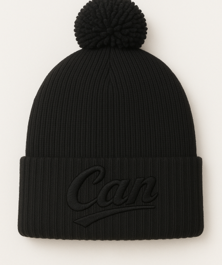 CAN Black on Black Bubble Beanie