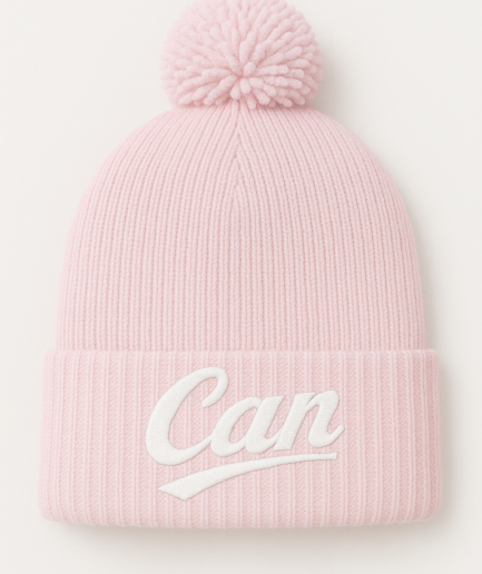 CAN Baby Pink and White Bubble Beanie