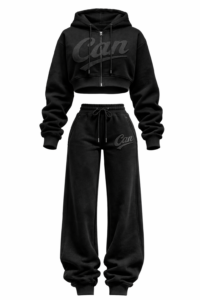 CAN Black & Charcoal Crop Tracksuit Cuffed