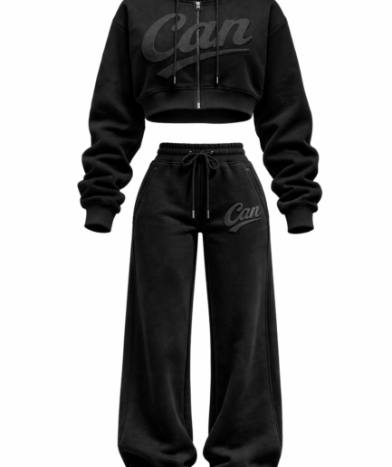 CAN Black & Charcoal Crop Tracksuit Cuffed