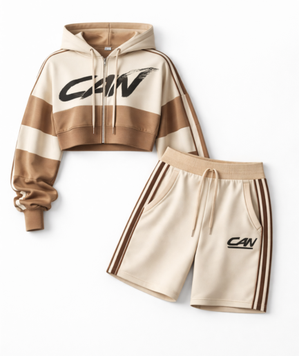 CAN Beige and Brown Hoodie/Shorts Set