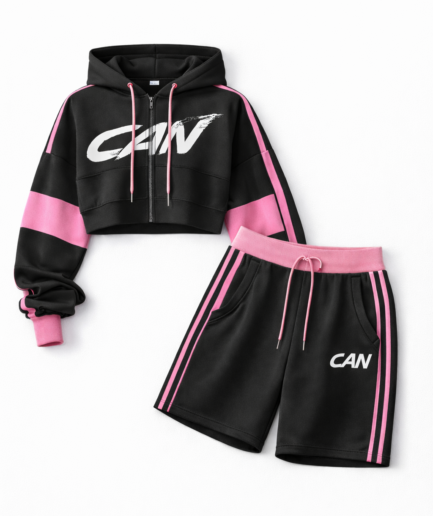 CAN Black & Pink Hoodie/Shorts Set