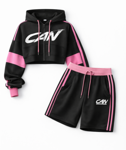 CAN Black & Pink Hoodie/Shorts Set