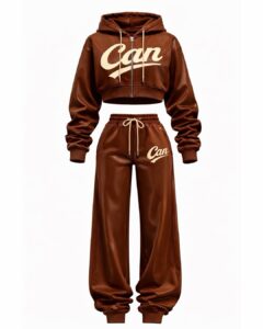 CAN Brown & Cream Crop Tracksuit Cuffed