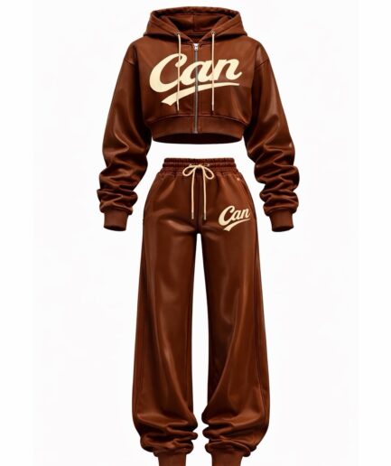 CAN Brown & Cream Crop Tracksuit Cuffed