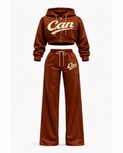 CAN Brown and Cream Crop Tracksuit Uncuffed