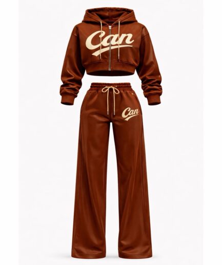 CAN Brown and Cream Crop Tracksuit Uncuffed